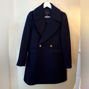 CLUB MONACO Preppy Double Breasted Wool Pea Coat Navy Gold Button S Santal